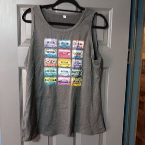 Gray Kids Tank Top with Colorful Cassette Graphic